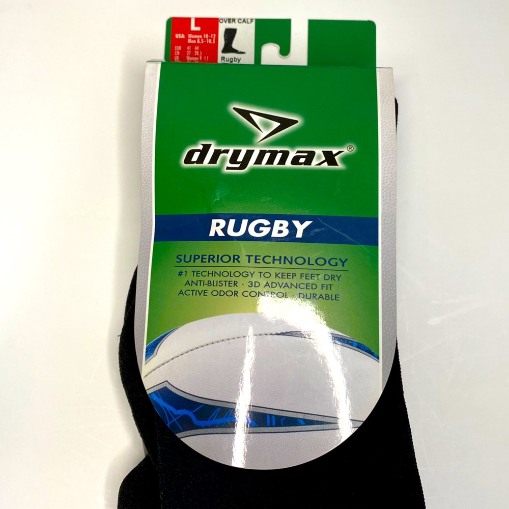 Drymax Over Calf Black Rugby Socks Size L Unisex Adult Made in USA